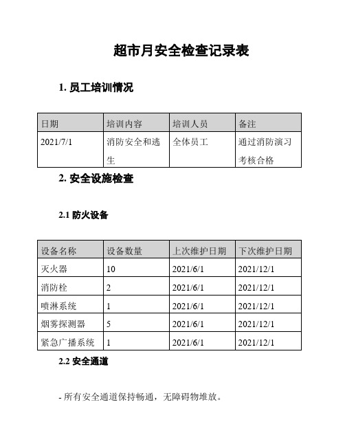 超市月安全检查记录表