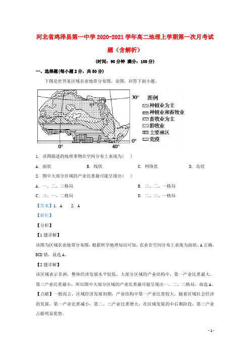 河北省鸡泽县第一中学2020_2021学年高二地理上学期第一次月考试题含解析