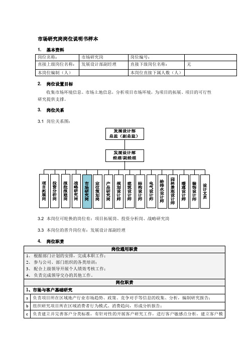 市场研究岗岗位说明书样本