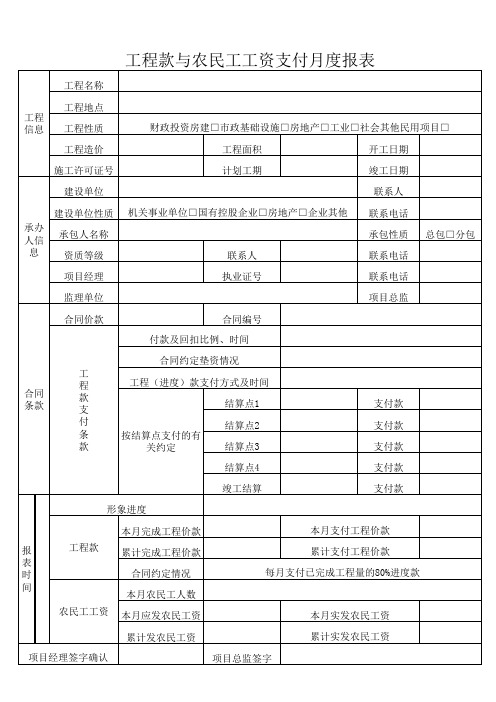 工程款与农民工工资支付月度报表