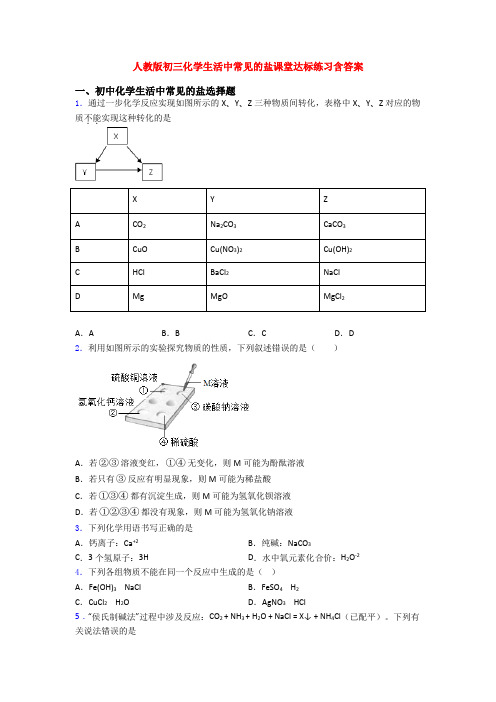 人教版初三化学生活中常见的盐课堂达标练习含答案