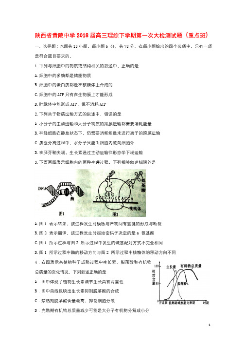 陕西省黄陵中学2018届高三理综下学期第一次大检测试题重点班201804211811