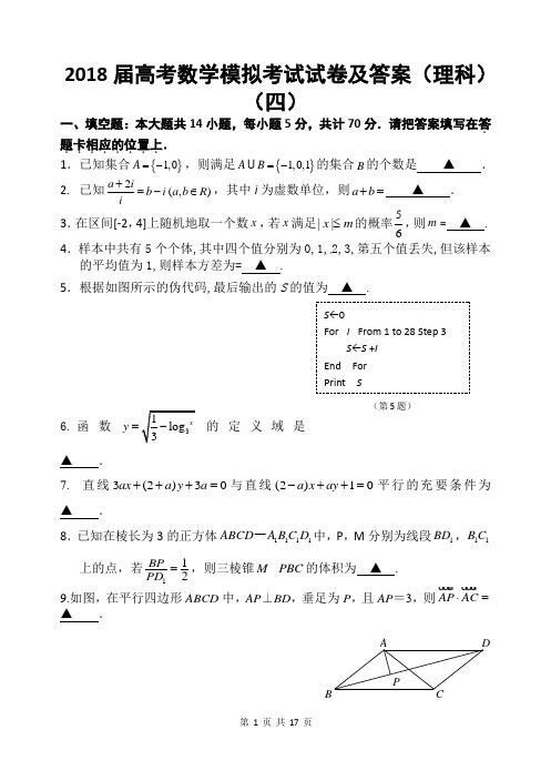 2018届高考数学模拟考试试卷及答案(理科)(四)