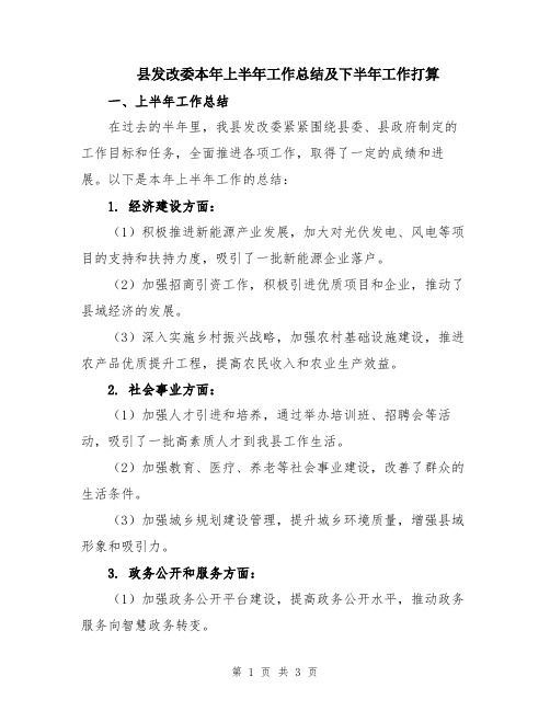 县发改委本年上半年工作总结及下半年工作打算