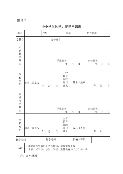 中小学转学、休学、复学、退学申请表以及流程