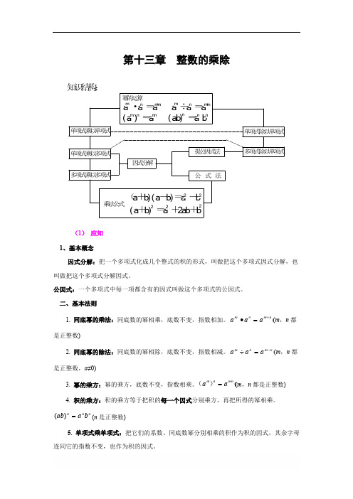 华师大八年级数学上 第13章 整式的乘除单元复习(含答案)