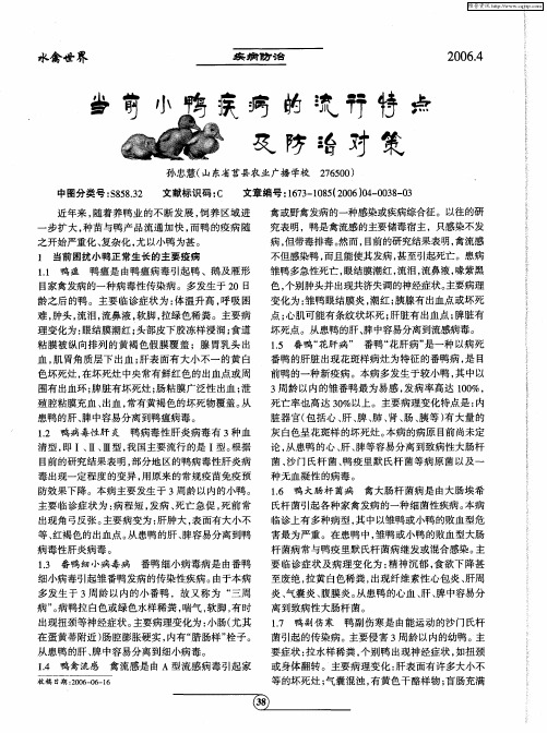 当前小鸭疾病的流行特点及防治对策