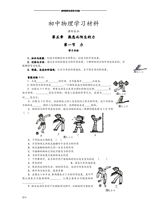 沪科版八年级物理试卷第五章  熟悉而陌生的力.doc