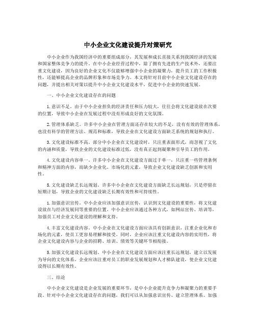 中小企业文化建设提升对策研究