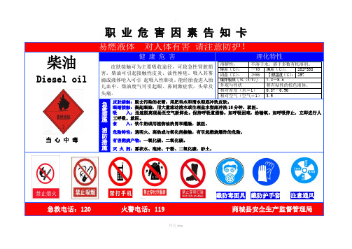 职业危害告知卡--柴油