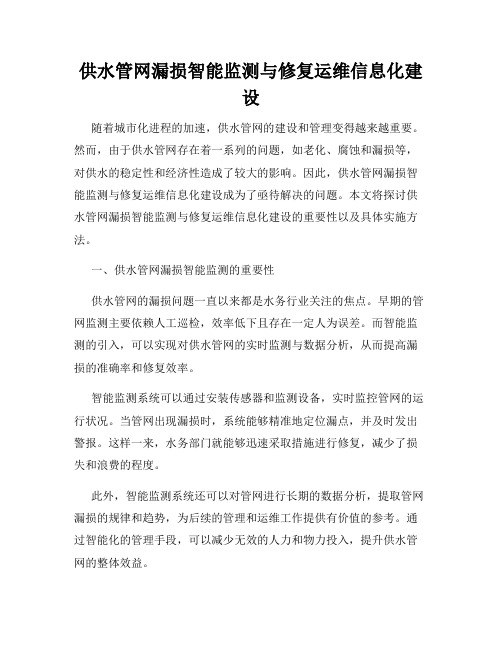 供水管网漏损智能监测与修复运维信息化建设