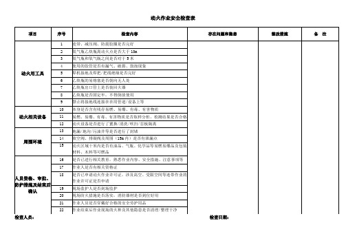 动火作业安全检查表