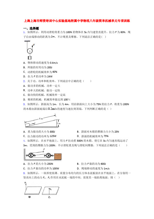 上海上海市师资培训中心实验基地附属中学物理八年级简单机械单元专项训练