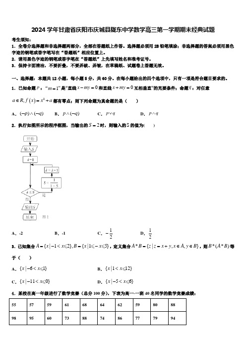 2024学年甘肃省庆阳市庆城县陇东中学数学高三第一学期期末经典试题含解析