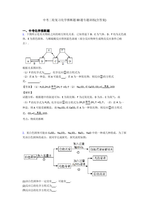 中考二轮复习化学推断题80题专题训练(含答案)