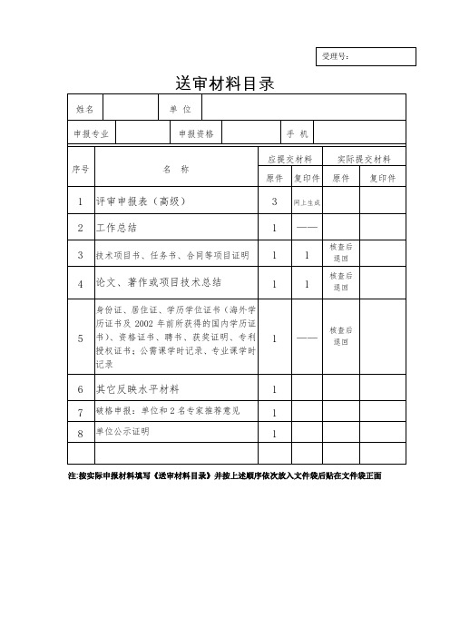 受理号送审材料目录