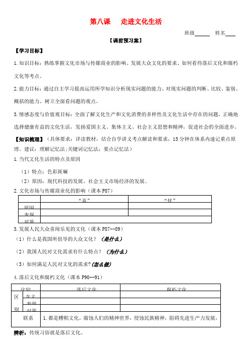 高三政治 文化生活 第八课 走进文化生活学案-人教版高三全册政治学案