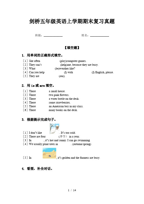 剑桥五年级英语上学期期末复习真题