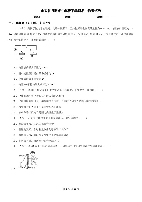 山东省日照市九年级下学期期中物理试卷