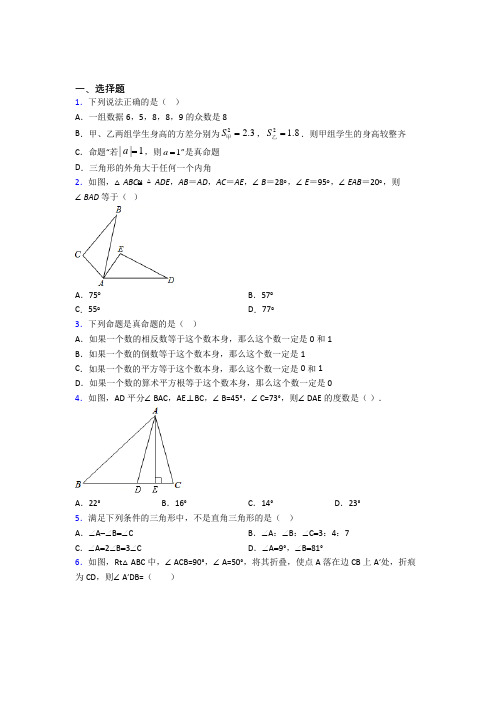 (压轴题)初中数学八年级数学上册第七单元《平行线的证明》测试题(有答案解析)(3)