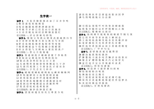 一年级下册生字表与组词