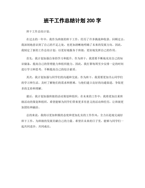 班干工作总结计划200字