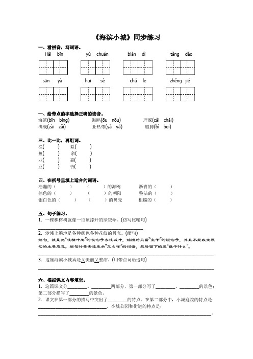 部编版三年级语文上册19《海滨小城》同步练习课后作业(含答案)