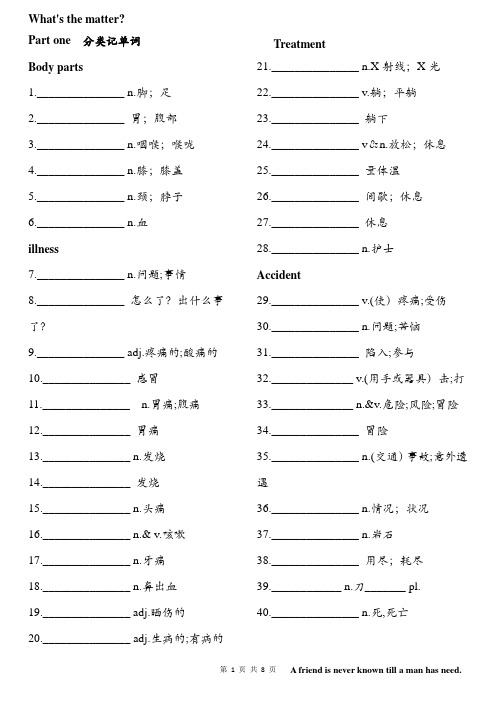 2020-2021学年人教版英语八年级下册Unit1 What‘s the mateter(含答案)