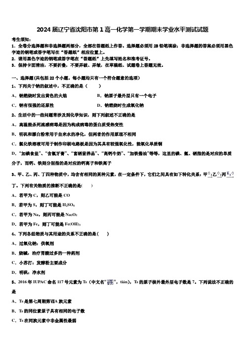 2024届辽宁省沈阳市第1高一化学第一学期期末学业水平测试试题含解析