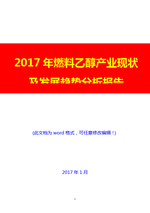 2017年燃料乙醇产业现状及发展趋势投资展望分析报告