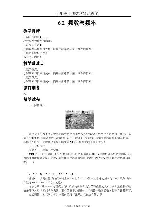 九年级下册数学精品教案6.2 频数与频率