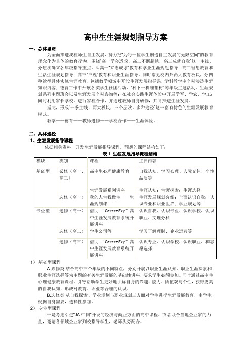 高中生生涯规划指导方案