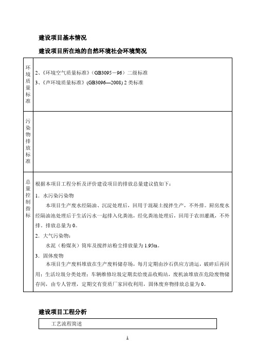 商品混凝土生产项目环境影响评价报告表环境影响报告表