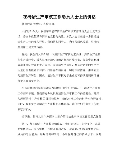 在清洁生产审核工作动员大会上的讲话