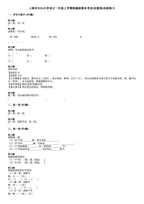 上海市2024小学语文一年级上学期统编版期末考试(自测卷)巩固练习