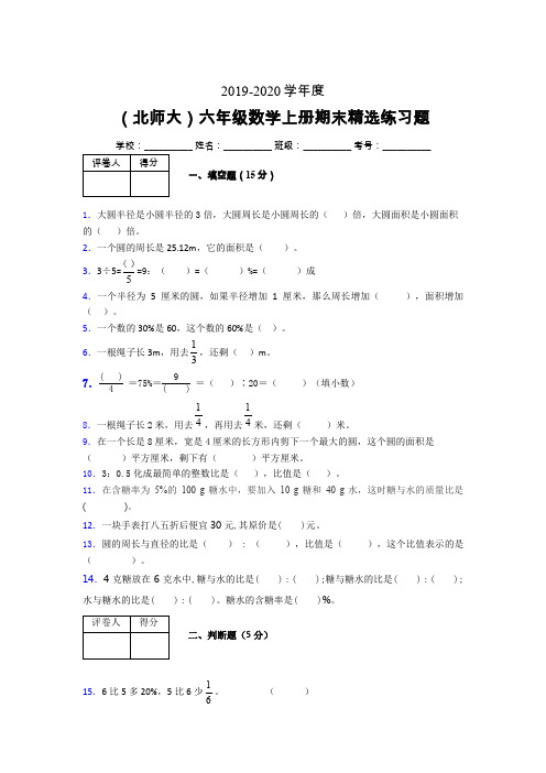 北师大2019-2020学年上学期六年级数学期末精选练习题 (108)