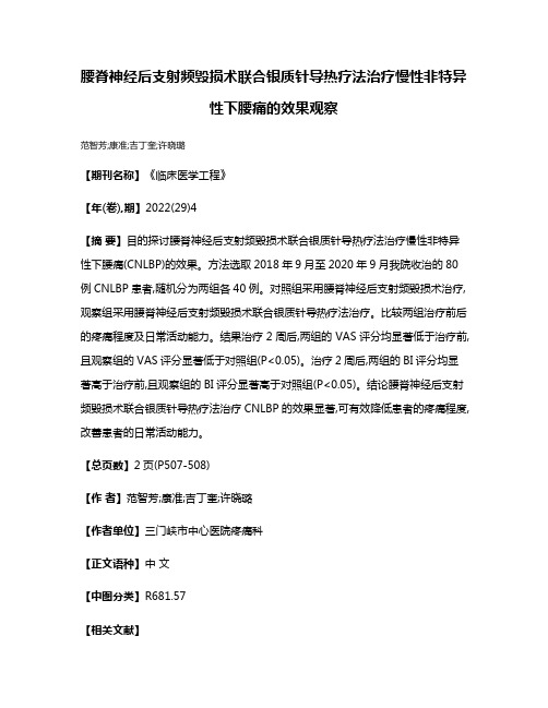 腰脊神经后支射频毁损术联合银质针导热疗法治疗慢性非特异性下腰痛的效果观察