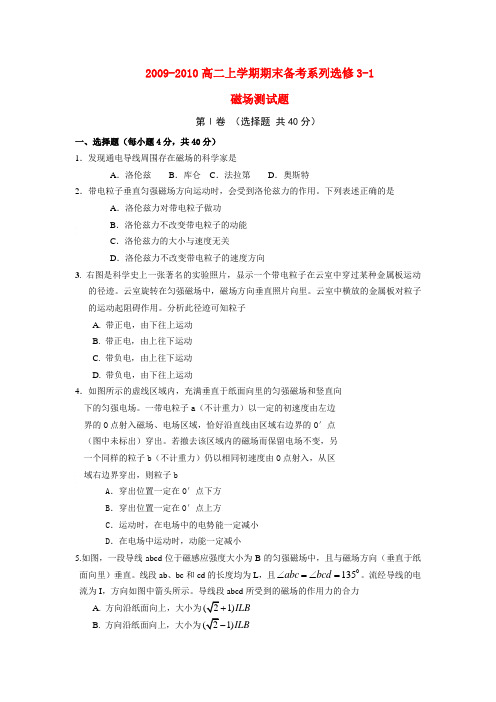 高二物理备考试题磁场(经典习题,详解答案)单元测试新人教版选修3-1