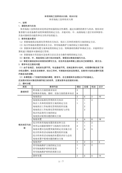 体育场地工技师培训大纲、培训计划