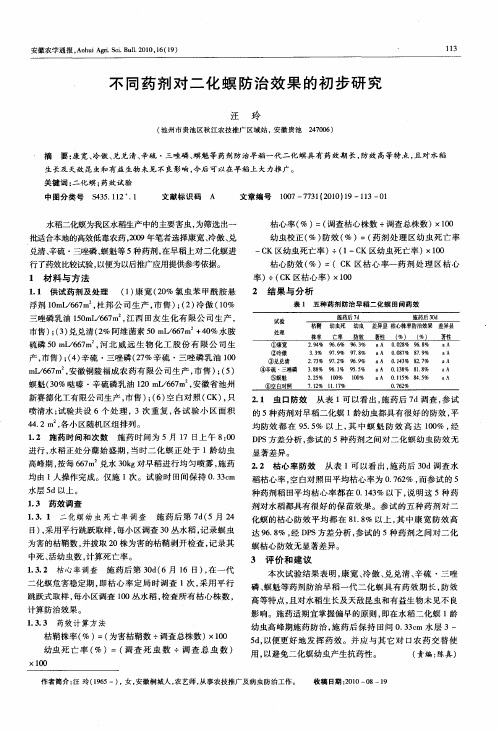 不同药剂对二化螟防治效果的初步研究