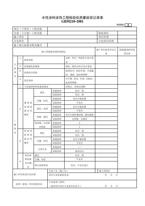 030801水溶性涂饰工程检验批质量验收记录表