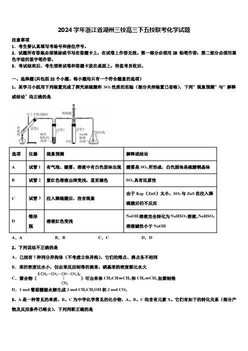 2024学年浙江省湖州三校高三下五校联考化学试题含解析