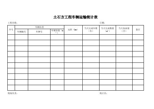 土石方工程车辆运输统计表