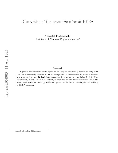 Observation of the beam-size effect at HERA