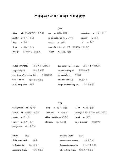 牛津译林九年级下册词汇和短语梳理