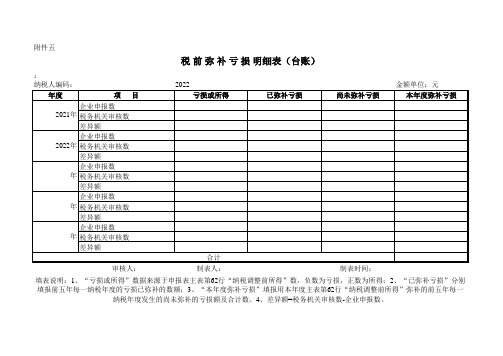 税前弥补亏损台帐