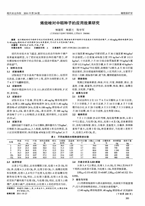 烯效唑对中稻种子的应用效果研究