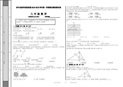 2018-2019八年级数学期末试卷(题目答题卡答案全套)8