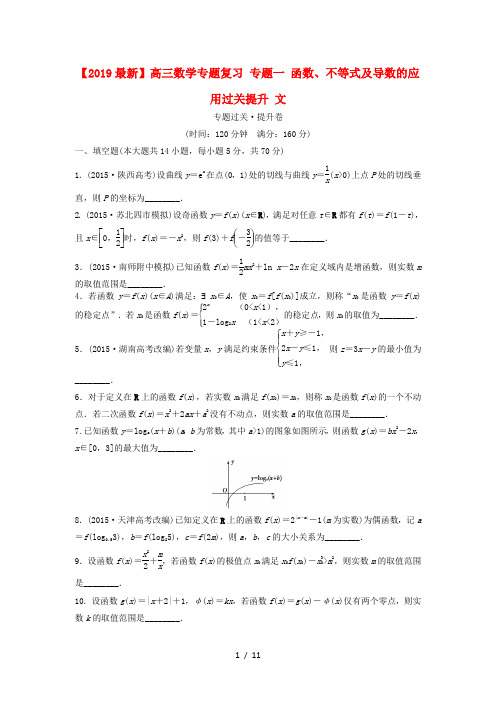 【2019最新】高三数学专题复习 专题一 函数、不等式及导数的应用过关提升 文