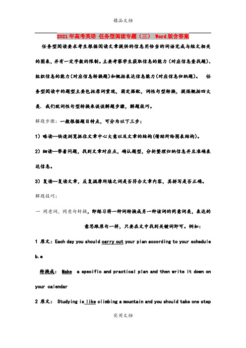 2021年高考英语 任务型阅读专题(三) Word版含答案